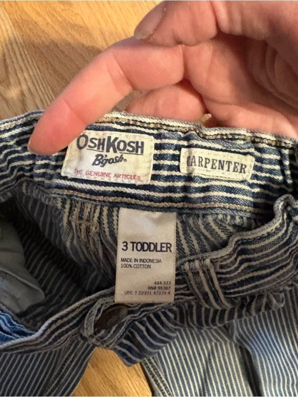 OshKosh B'gosh hickory stripe Railroad Stripe Carpenter Jeans Sz 3 Blue White